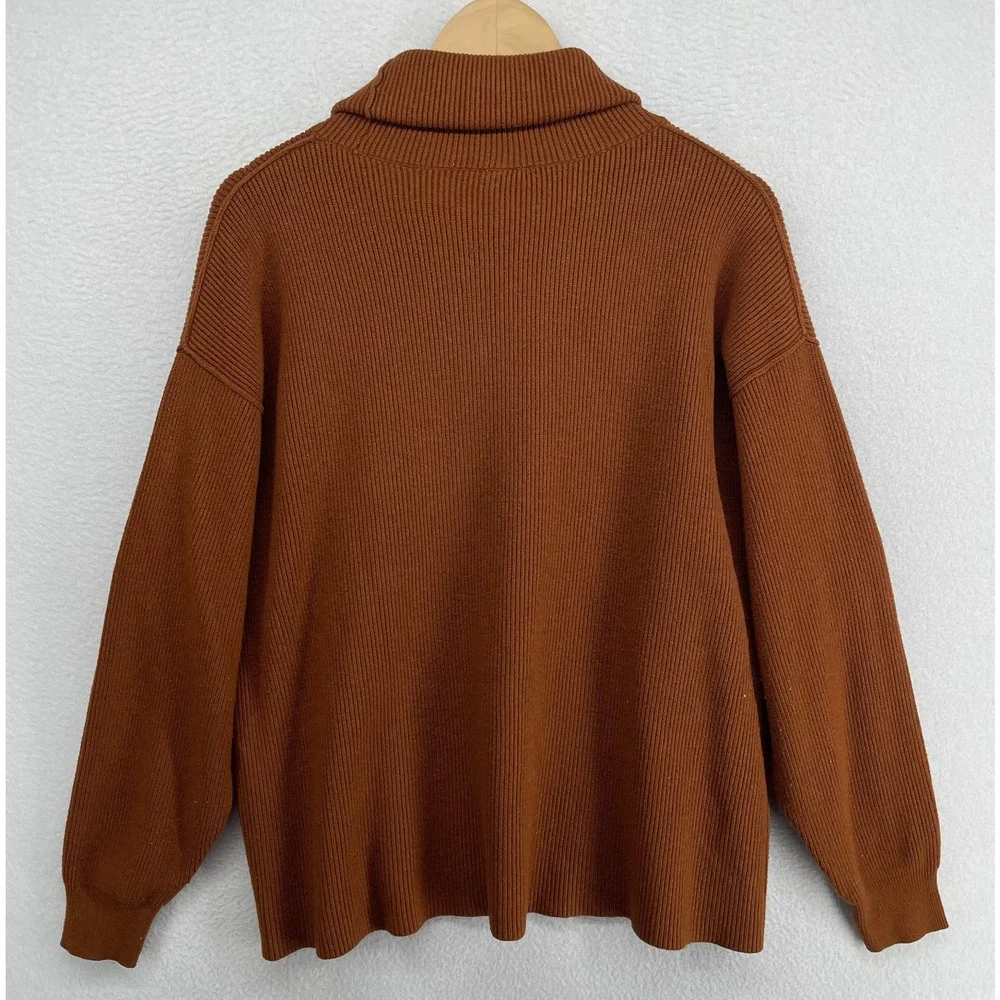 FREE PEOPLE Sweater M Softly Structured Tunic Ribbed Turtleneck Oversized Brown